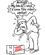 cartoon doodle video. cartoon of guy who is bent over double with back pain as he has incorrectly lifted a heavy object.